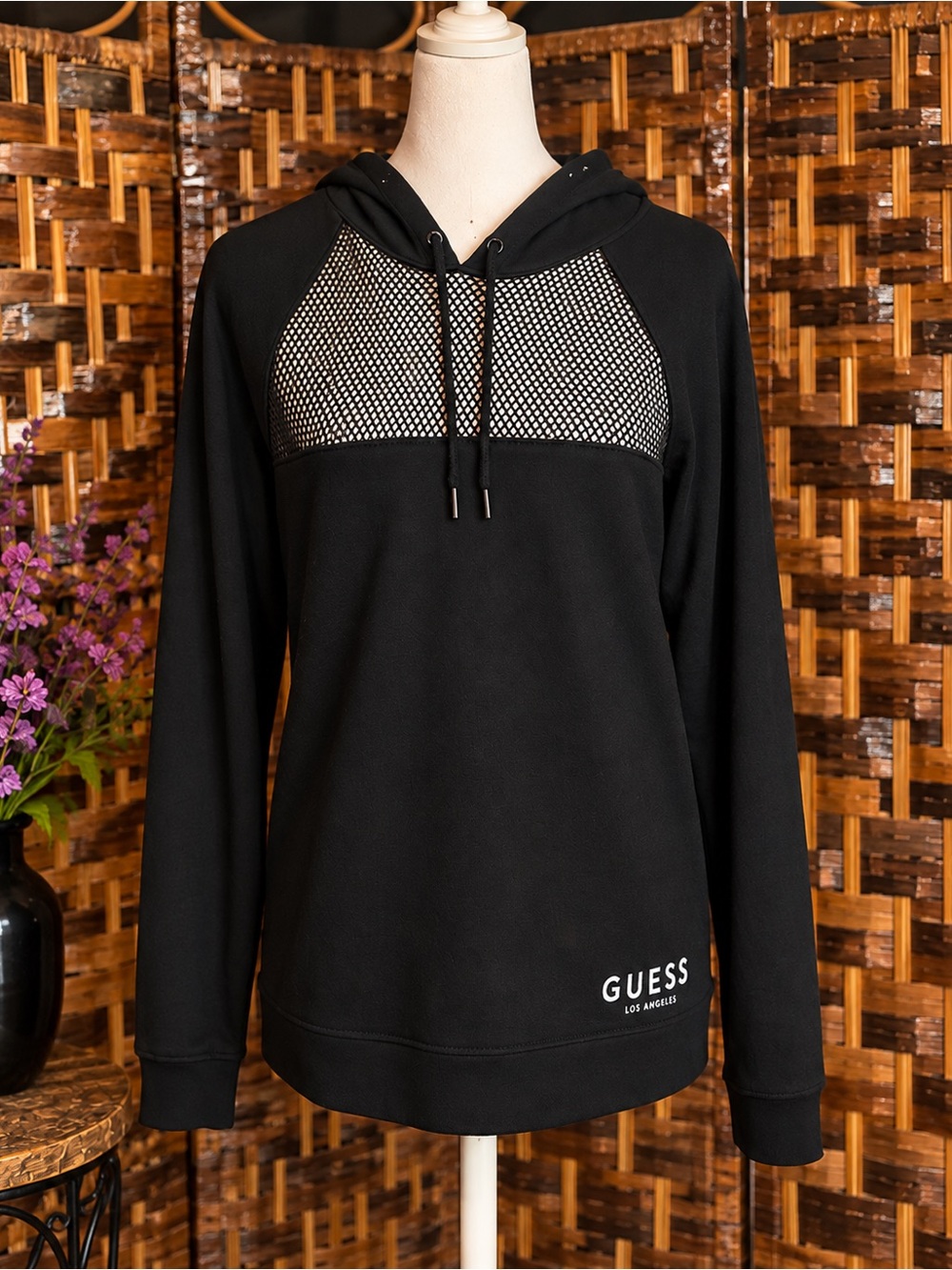 GUESS Los Angeles Black Mesh Panel Hoodie Women’s Medium